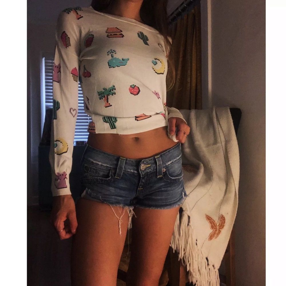 Wild fox rare pixel cat video game sweater top
